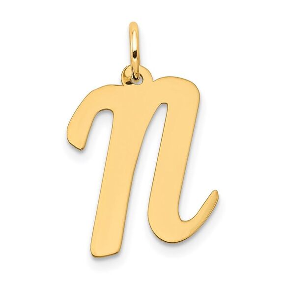 14k Yellow Gold Madison Collection LG Classic Script Initial N Pendant - Picture 1 of 5